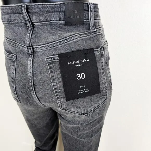ANINE BING Beck High Rise Skinny Slim Jeans Dark Grey Size 30 NWT